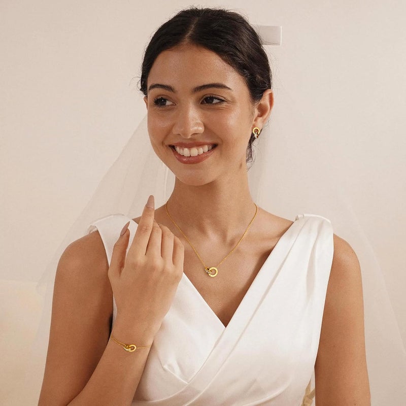 Mujahid Store Gold & Silver Jewelry Set (Necklace, Earrings, Ring) - Water-Resistant, Hypoallergenic & Fashionable Jewelry for Wedding, Christmas & Birthday - Image 2